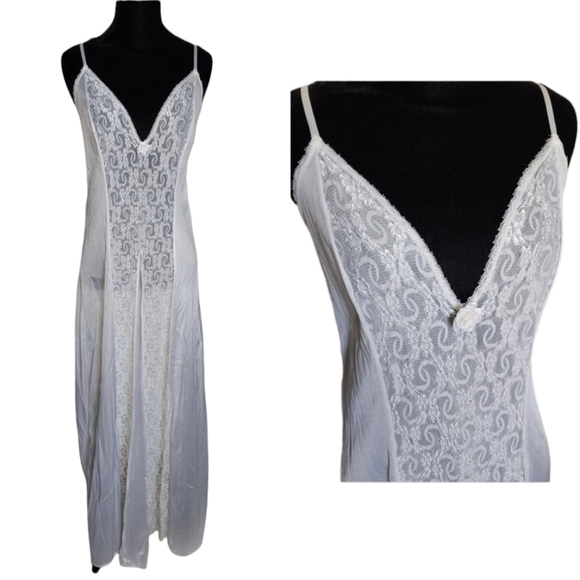 Vintage lace long white deep vneck slip dress - Picture 3 of 10